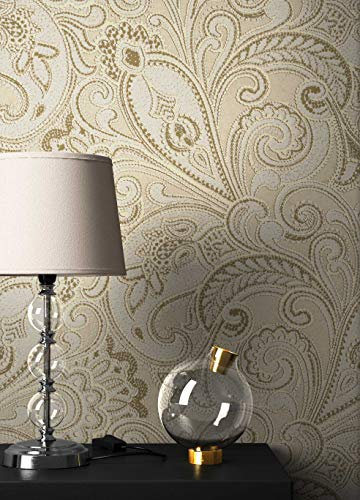 NEWROOM Papel pintado barroco beige vellóntapete barroco Glamour Ornament Geschwungen Floral hermoso diseño moderno 3d mirada , incluyendo papel tapiz guía