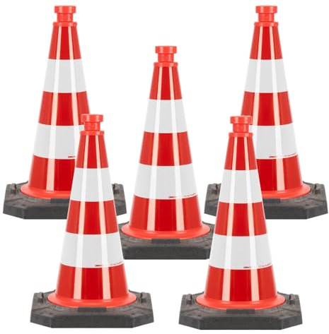 TMS PRO SHOP 5 Stück: Leitkegel, rot/weiß, voll reflektierend, BASt-geprüft, T+N, 50 cm aus Kunststoff, Art.-Nr. 35777 | Leitkegel | Pylone | Markierungskegel