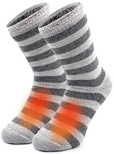 Busy Socks Winter Warm Thermal Socks for Men Women Extra Thick Insulated Heated Crew Boot Socks for Extreme Cold Weather, Large, 1 Pair Light Grey Striped
