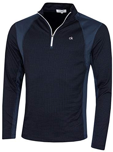 Calvin Klein Mens Micro Grid Half Zip Mid Layer - Navy/White - L