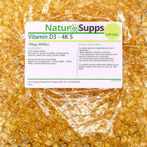 Vitamin D3 4000iu Softgels, 365 Capsules, 1 Year Supply, Support for Bones, Teeth, Immune System and Muscle Function, UK Made by Natur Supps
