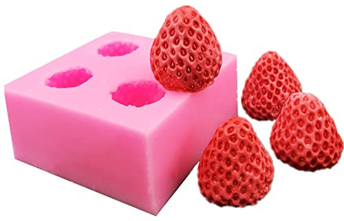 Lsydgn Erdbeerform, 4 Mulden, Silikonform, vier Erdbeeren, 3D, Antihaftbeschichtung, leicht zu reinigen, wiederverwendbar, geeignet für die Dekoration von Gelee-Kuchen, Schokolade, Kerze, Basteln,