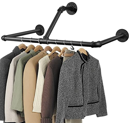 Tanice Perchero de Pared para Ropa 83cm Riel de Ropa de Tubo Industrial con 3 Bases Riel Colgante Desmontable con 12 Anclas de Plástico y Tornillos para Cuarto de Lavado Armario Dormitorio