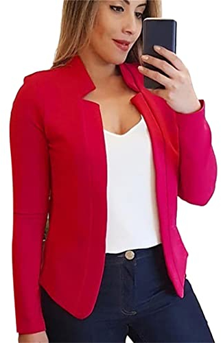 EFOFEI Damen Schmal Geschnittener Blazer Einfarbige Büro Strickjacke Eleganter Business Arbeitsanzug Rot M