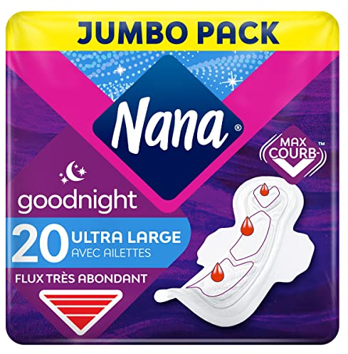Nana Ultra Goodnight Große Damenbinden mit Flügeln – sehr reichlich fließend – 20 Servietten in Einzeltasche