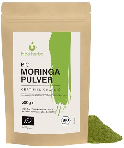 IDDA Herbal Moringa Pulver BIO 500g, Moringablätter getrocknet und gemahlen