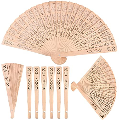 Leling Éventail en santal, style ancien, éventail pliable en bois, accessoires d'été, éventails en bois parfumés pour décoration mariage, maison, cadeaux d'anniversaire