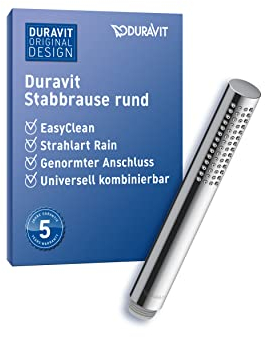 Duravit Universal ducha de mano, cabezal de ducha con chorro tipo Rain, ducha manual redondo, alcachofa de la ducha con toberas de silicona fáciles de limpiar, rociador, cromo