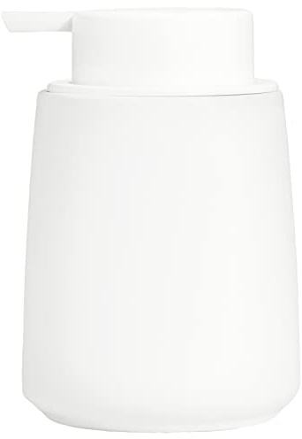 12Oz White Soap Dispenser - Modern Ceramic Lotion Hand Soap Dispenser with Easy-to-Press White Pump, Reusable and Refillable Liquid Dish Soap Dispensers for Bathroom, Kitchen (Rubber Paint)