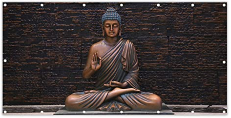 MuchoWow® Balkon Sichtschutz Sichtschutzmatte Balkonbanner Abdeckung für Terrasse Balkon Windschutz Blickdicht Wetterfest 200x90 cm Buddha - Buddha-Statue - Braun - Spirituell - Meditation