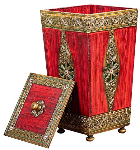Poubelle Carrée en Bois Recouverte Poubelle Poubelle De Recyclage Poubelle Poubelle Papier Poubelles 360Mmx240Mmx240Mm (Rouge)