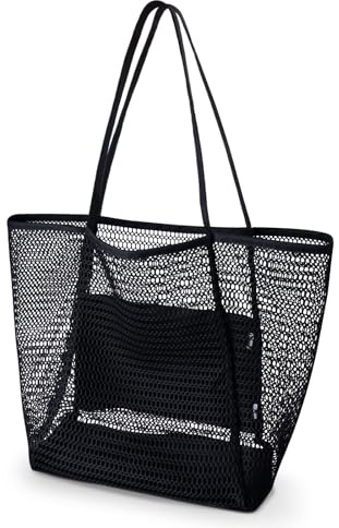 Große Strandtasche Damen Xl Familie,Beach Bags For Women,Netztasche Strand Mit Reißverschluss Innentasche,Faltbare Leichte Mesh Strandtasche Korb,Badetasche Klein,Shopper für Frauen