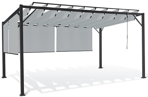 IDMarket - Pergola édition Luxe Lames orientables 3x4 M et 4 Stores Gris Clair