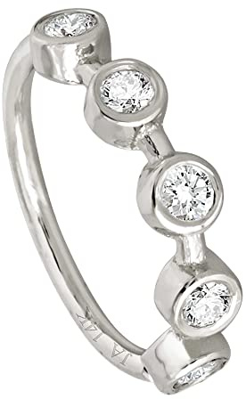 Jewelry Avalanche Solid 20G 14Kt White Gold Bezel Set 5-Stone Diamond Nose Hoop Ring - Ear Cartilage Ring - April BirthStone Nose Ring Stud - 5BZ15WDWG