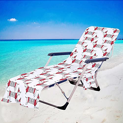 Surwin Schonbezug Für Gartenliege Dackel 3D Strandliegenauflage Frottee Liegenauflage Stuhl Strandtuch Sun Lounger Bezug mit Tasche Sporthandtuch für Sommer Garten Schwimmen (75x210cm,Rot)