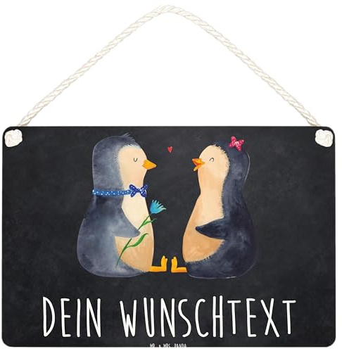 Mr. & Mrs. Panda Schild mit Spruch Pinguin Pärchen DIN A6 - Personalisierte Geschenke, Personalisiertes, Hochzeitsgeschenk, Hochzeit, Türschilder personalisiert, Hochzeitstag, Namen, Liebe, Holzschild
