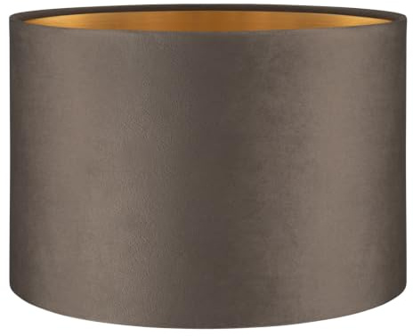 Home Sweet Home Samtlampenschirm VELVET grau-gold | Ø30 cm, trommelförmig | Für E27-Hänge- & Tischlampen | Ideal für Wohn- & Esszimmer
