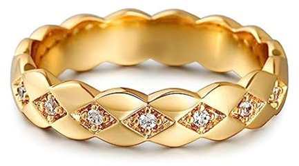 Jeulia Damen Gold Band Ring Wasserfest Vergoldet Verlobungsring Zirkonia Bandring Geometrisch Fingerring Sterlingsilber Blumenring für Frauen Versprechnung Hochzeit Geburtstag Geschenk