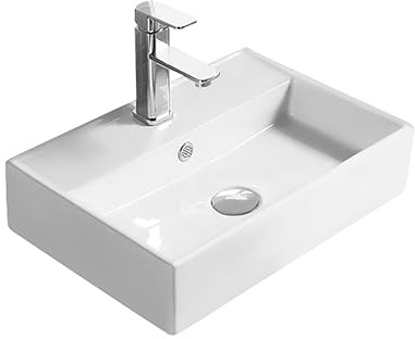 Balterley 500mm Countertop Vessel Bathroom Sink, Ceramic Rectangular Bowl Bathroom Wash Basin Sink with Overflow, 1 Tap Hole, Countertop Basin Sinks for Cloakroom - 505 x 355 x 124mm (White)