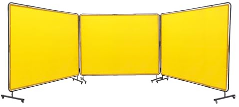 VEVOR Rideau de Soudage avec Cadre 3 Panneaux Écran Rideau de Protection pour Soudure 1,8x2,4 m en Vinyle Ignifuge sur 12 Roues Pivotantes (6 Verrouillables) Mobile Pro pour Atelier, Industrie, Jaune