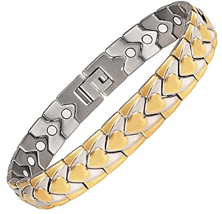YINOX Pulsera magnética súper fuerte para hombre, pulsera magnética de acero inoxidable, pulsera dorada para hombre, incluye 12 imanes NdFeB y caja de regalo (21 cm)