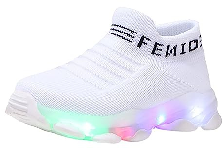 IQYU Llevar niños bebé niña red zapatos luminosos calcetines led deportes carta casual bebé zapatos zapatillas de deporte negro, Blanco, 18-24 meses