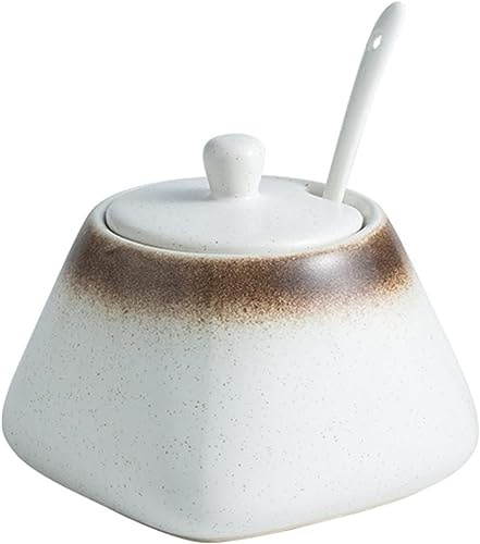 Sucrier, sucrier en céramique de couleur unie avec couvercle, sucrier en porcelaine de 340 ml/12 oz avec cuillère, petit pot à sel, pot de rangement, for bar à café, restaurant-bleu-340 ml 12 oz (Coul