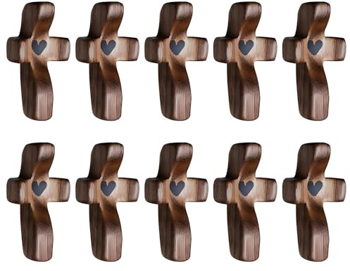 wellhouse Encouragement Gift Wooden Cross Fingertip Stress Relief Gifts Pocket Small Cross Religious Gift Handheld Wooden Cross My Heart(Walnut 10pcs)