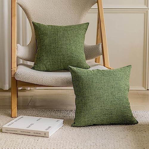 Home Brilliant Green Cushions 45cm x 45cm Set of 2, Cotton Linen Cushion Covers 18x18 for Sofa Bed Chair, Square Pillowcases, 45x45 cm, Green