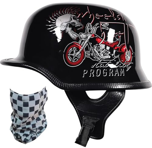 Retro Motorrad Halbhelme Brain-Cap, Deutscher Stil Halbschale Helm, Jethelme ECE-Zertifizierung Halbhelm Männern und Frauen Open Face Helm für Scooter Moped Cruiser Motorrad