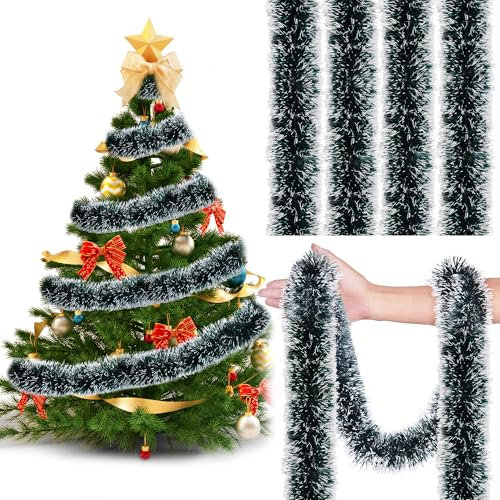 HCSSZ 32.8FT Dark Green Christmas Tinsel Garland - Xmas Shiny Metallic Twist Thick Hanging Decorations for Tree, Wedding, Party Supplies