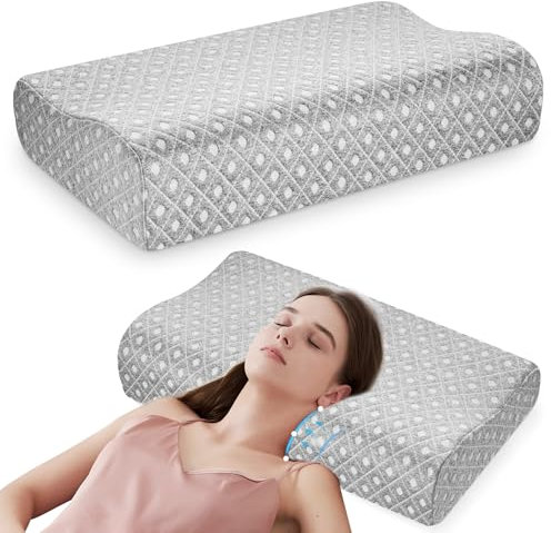 JIREST Cervical Neck Pillow for Pain Relief, Memory Foam Neck Pillow for Sleeping, Ergonomic Orthopedic Pillow for Neck Support, Odorless Memory Foam Pillow for Side Back Stomach Sleeper (Grey)