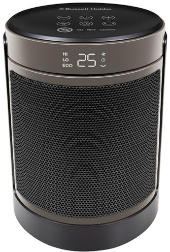 Russell Hobbs Space Heater in Black & Gold 1500W Portable Oscillating Ceramic Round Electric Heater, Low Energy Digital Display, 4 Modes, 24hr Auto Timer, Overheat Protection, RHCH2002G
