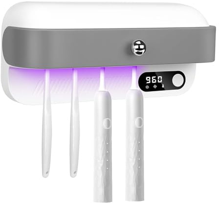 Bestcool Zahnbürstenhalter Wandmontage, UV Zahnbürsten-Sterilisator mit 4 Bürstenplätzen, UVC Sterilisation & Trocknung Elektrische Zahnbürstenhalterung für Baby & Familie, Badezimmer Organizer