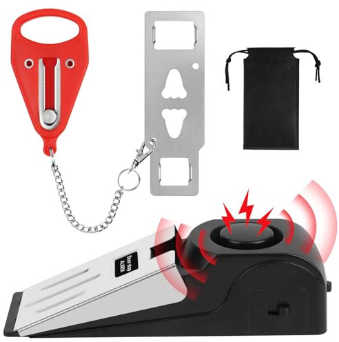 Flintronic 1 Pieza Alarma de Topes para Puertas, 120dB Alarma de Parada de Puerta en Forma de Cuña, Cerradura de Puerta Portatil, Pestillo Puerta sin Agujeros, para Viajes, Hotel, Casa, Apartamento