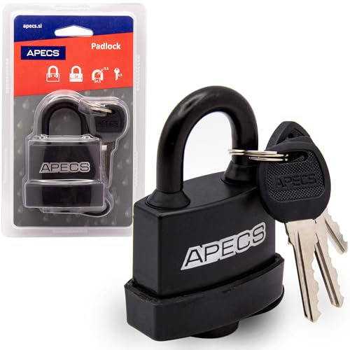 APECS Hänglås väderbeständigt för utomhusbruk används med 3 nycklar, hängande lås 47 mm, källarlås, behållarlås, säkerhetslås PDR-50-45