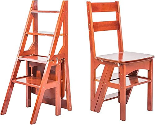 OZBME Step Stool,4 Steps Folding Wooden Seat Portable Shoe Closet High Stool Eco-Friendly Water Paint Reinforced Hinged Ladder Stool Tongue and Groove Structure Flat and Smooth Ladder Body,Safeng and