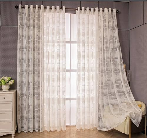 Wycian Gardine Querbehang Oben Ösenvorhang Creme Beige Voile 2er Pack Gewebtes Gittermuster H229 x B132 cm (2er Pack) Polyester