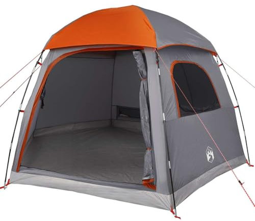 vidaXL Familjetält igloo 6-personers grå och orange vattentät, tält, trädgårdstält, utomhusskydd, campingtält, campingskydd, trädgårdsskydd
