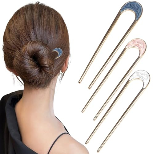 3 Stück French Hair Pin Metall Französische Haarnadel French Twist Hair Pin, U-Förmige Haargabel Groß Haarpin Clip für Frauen Mädchen Alle Haartypen