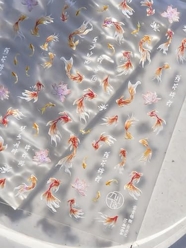 Auiremrti Calcomanías de Uñas con Diseño de Carpa Dorada, Relieve 5D, para Uñas Naturales, Acrílico y Gel, Calidad de Salón en Casa, Fácil de Aplicar, Manicura DIY