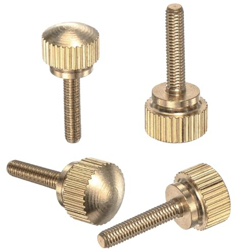 M METERXITY 4-Pack Knurled Thumb Screws, M3x14mm Solid Brass Round Head Knobs Bolts with Shoulder Grip Fasteners for Eye Glass Screws/PC Computer, Thumbscrew Threaded Knurled Tip