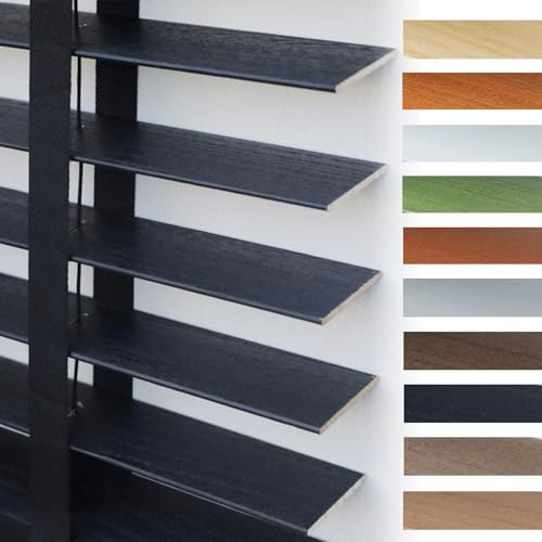 Holzjalousie 50mm Holz Jalousie Jalousette für Innen Fenster Horizontal Jalousien Sichtschutz Wärmedämmung Holzjalousien für Zuhause Büro holzjalousie innen W 50/65/80/90/100/135/160cm(Schwarz,140x120