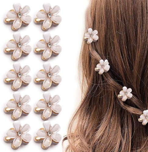 Weiße Kleine Blumen Haarschmuck, Glitzer Haarspangen, Süße Blumen Haarklammer Klein, Kleine Haarspangen, für Foto, Alltag, Party, Kommunion, Hochzeit, für Damen, Mädchen, (10 Stück, Weiße)