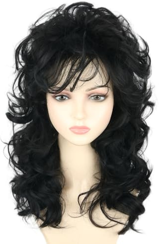 Topcosplay 70er 80er Jahre Perücke Damen Lockige Blond Sänger Perücke Lang Disco Party Cosplay Perücke (Schwarz)