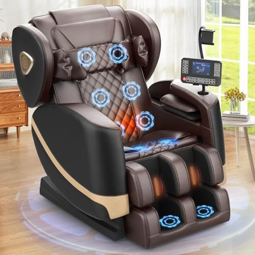 F FURNIMAT Massagesessel Ganzkörper, Zero Gravity Relaxsessel Massagestühle mit Taillen- und Beinheizung, Komfort-Airbags, Fußrollen, 10 Massagerollen, Bluetooth-Lautsprecher, Fernbedienung
