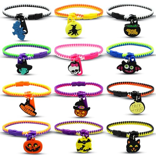 HOLILURE 12 Stück Halloween Reißverschluss Armbänder Kinder Stressabbau Mitgebsel für Gastgeschenke Kindergeburtstag