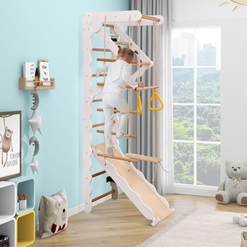 UIHECTA Schwedische Turnwand Aus Holz, Sprossenwand FüR Kinder, Schwedische Turnwand FüR Kinder, Turnspielplatz Mit Holz-Sprossenwand, Das Beste Fitnessstudio FüR Die Ganze Familie