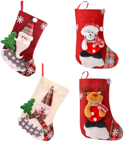 HAMKU 4 Stück nikolausstrumpf, Weihnachtsstrumpf personalisiert, Nikolausstiefel zum befüllen, B