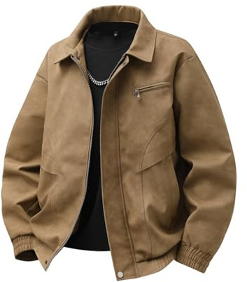 Blouson de moto décontracté en cuir synthétique imperméable vintage pour homme, marron, Medium